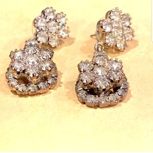 Vintage Crystal Flower Dangle Earrings EUC